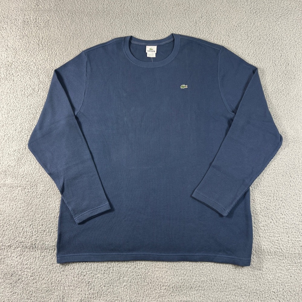 Lacoste Thermal T-Shirt Men US 4XL (EU/3XL) Blue Waffle Knit Long Sleeve‎ Logo